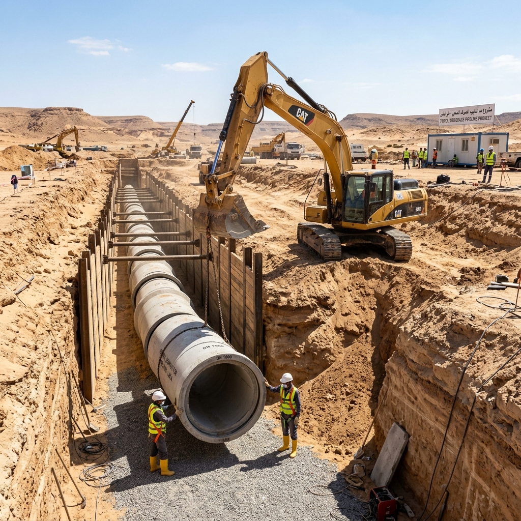 Deep sewer utility trench infrastructure excavation in Libya