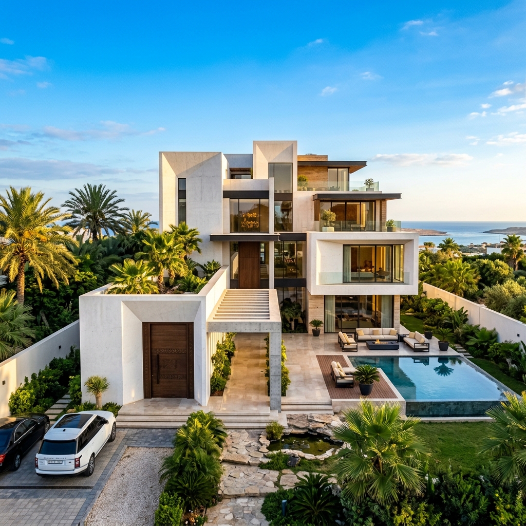 Turnkey luxury modern villa facade in Libya